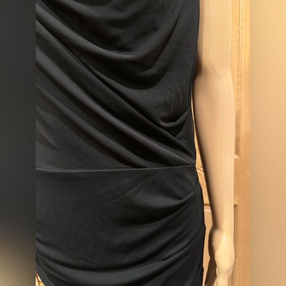 Nicole Miler Black low cowl  Neck Ruched Midi Dress SZ L - Picture 4 of 8